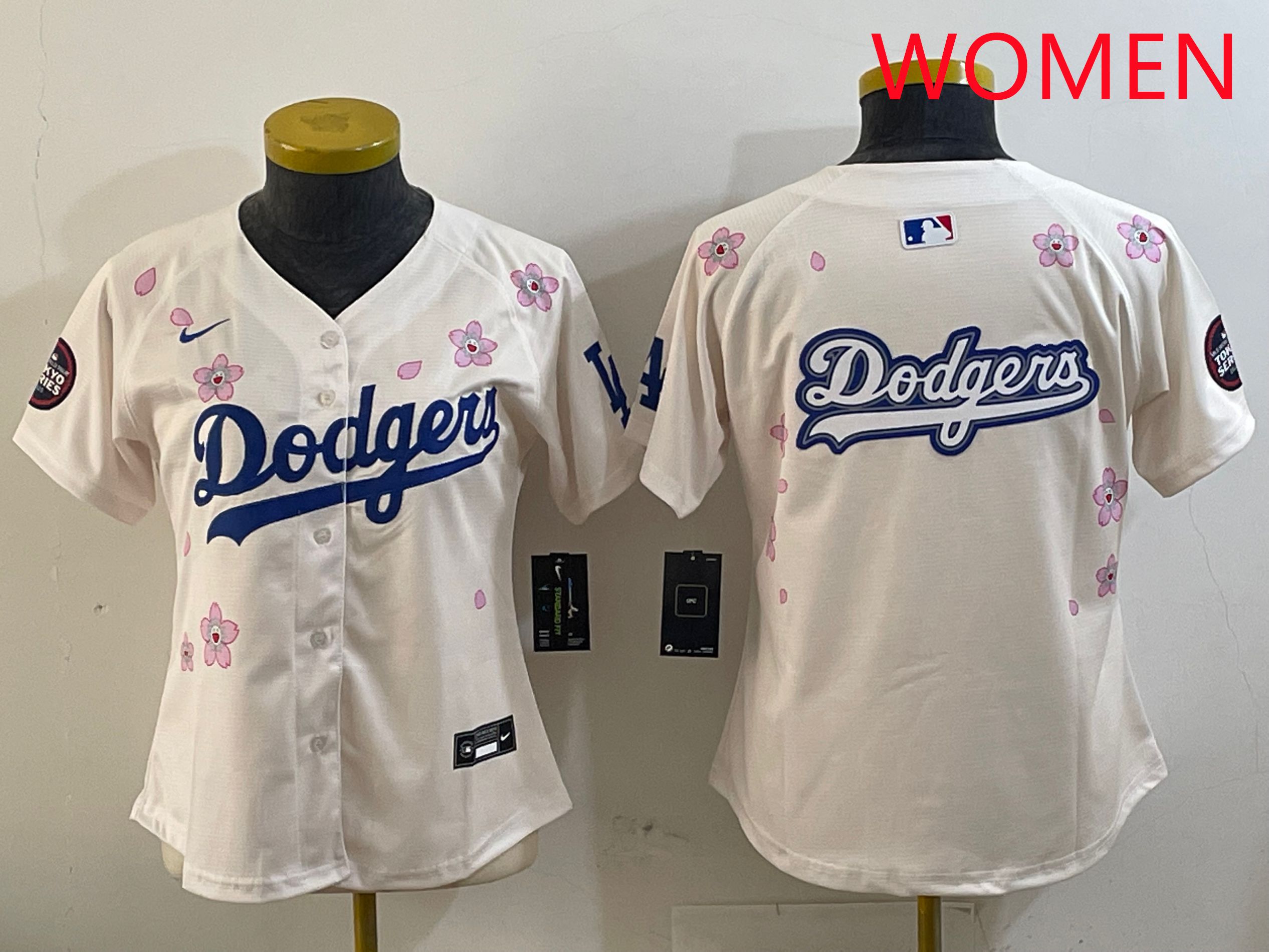Women Los Angeles Dodgers Blank Cream Sakura Edition 2025 Nike MLB Jersey style 13->women mlb jersey->Women Jersey